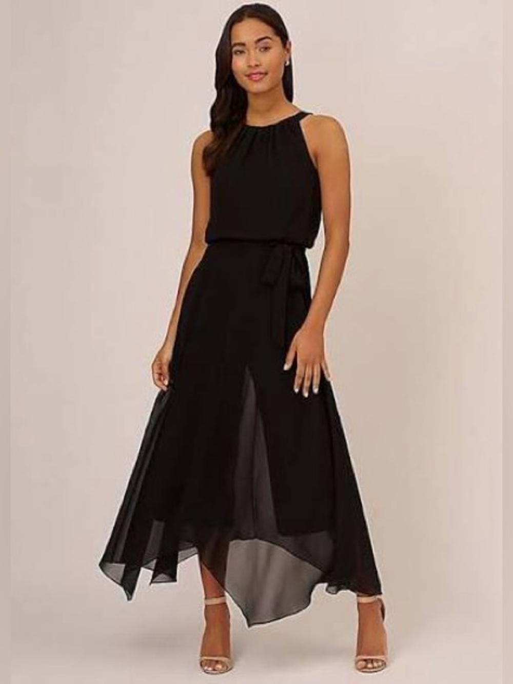 Adrianna Papell Jersey and Chiffon Jumpsuit Black Size 14